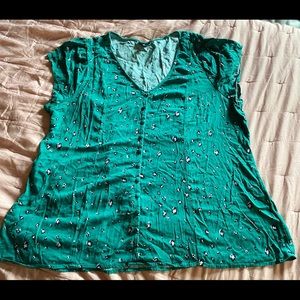 EMERALD GREEN LEOPARD BUTTON & CORSET BACK BLOUSE